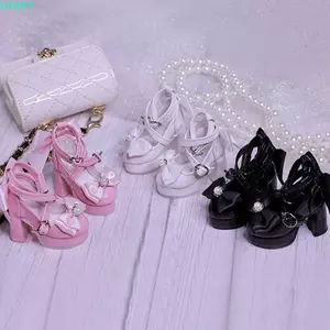 QEARY 1 Đôi Giày Cao Gót Nơ, Giày Búp Bê Cao Cấp Ngọc Trai, Giày Búp Bê Công Chúa Mini Dễ Thương Sang Trọng Trang Điểm Giày Búp Bê Phụ Kiện Búp Bê