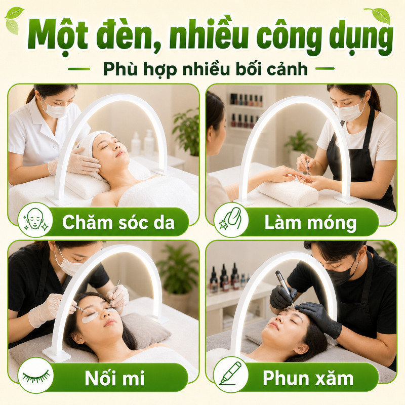 Đèn LED Bán Nguyệt Chuyên Nghiệp - 3 Chế Độ Ánh Sáng Cao Cấp Cho Làm Nail & Nối Mi,  Điều Chỉnh Linh Hoạt
