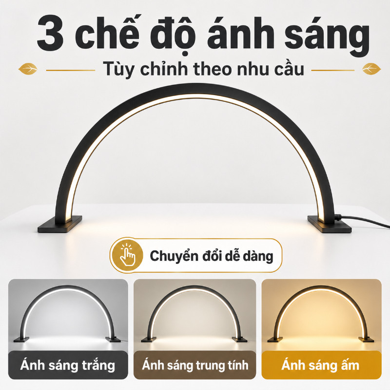 Đèn LED Bán Nguyệt Chuyên Nghiệp - 3 Chế Độ Ánh Sáng Cao Cấp Cho Làm Nail & Nối Mi,  Điều Chỉnh Linh Hoạt