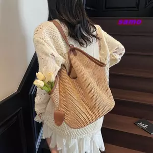 Túi đeo vai SAMO, Túi Tote rơm dệt Bohemian, Túi xách đi biển rỗng dung tích lớn thời trang