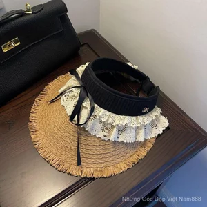 Nơ Ren Raw Edge Raffia Mũ Rơm Nữ Mùa Hè Phong Cách Mới Đi Biển Đi Biển Băng Đô Rơm Bện Tấm Che Nắng Thời Trang