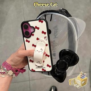 Ốp điện thoại hình nơ đỏ Kitty giá đỡ chiếc nhẫn cho iPhone 14 13 11 12 15 16 17 Pro Max Xs Max XR 7 8 Plus