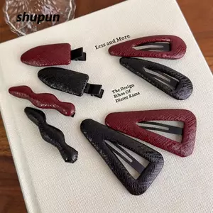Kẹp tóc vỡ SHUPUN, Kẹp BB hình học cổ điển bằng da PU, Kẹp tóc đen / đỏ thời trang Phụ kiện tóc nữ
