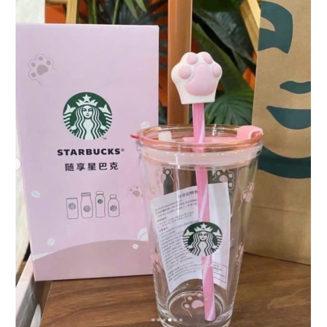 COMBO STARBUCKS 1 CHAI NƯỚC 250ML + 1 BÌNH THỦY TINH CHÂN MÈO 450ML