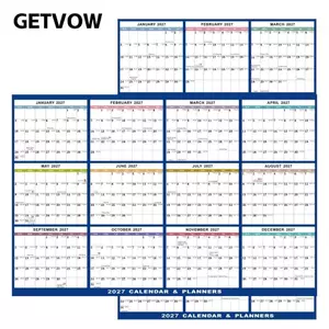 Công cụ lập kế hoạch 12 tháng GETVOW, có thể xóa được ướt & khô Jan. 2027 - Tháng mười hai. Lịch lập kế hoạch tiếng Anh hàng năm 2027, Lớp học tường lớn nhiều lớp có thể đảo ngược cao cấp