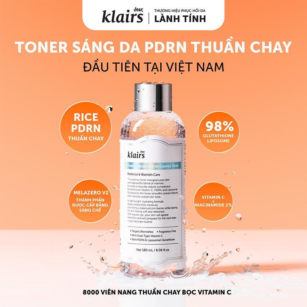 COMBO 2 Dear, Klairs Nước hoa hồng hỗ trợ làm sáng da Freshly Juiced Vitamin Essence Toner 180ml [FS]
