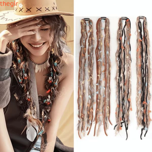 THEGIRL8B 2 Chiếc Màu Gradient Dreadlock Bím Tóc Dài Handmade Bohemian Tây Tạng, Phụ Kiện Tóc Dân Tộc Màu Tóc Tự Nhiên Kẹp Tóc Trong Phần Mở Rộng Tóc Cho Kiểu Tóc