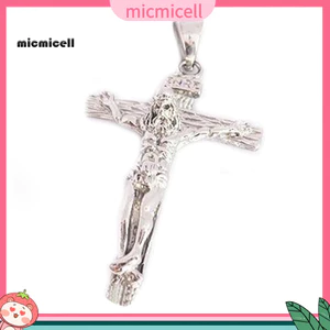 MIC _ Men 's Christian Thép không gỉ Chúa Giêsu trên mặt dây chuyền chữ thập Vòng cổ chuỗi đính cườm