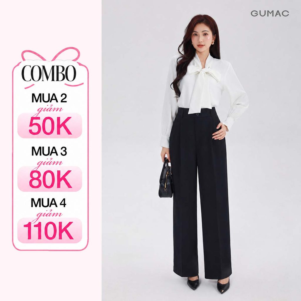 Quần Tây Ống Rộng Nữ, Phía Trước Có Chiết Ly Có Túi Xéo 2 Bên Cài Nút Cơ Bản Thời Trang GUMAC LQF0906