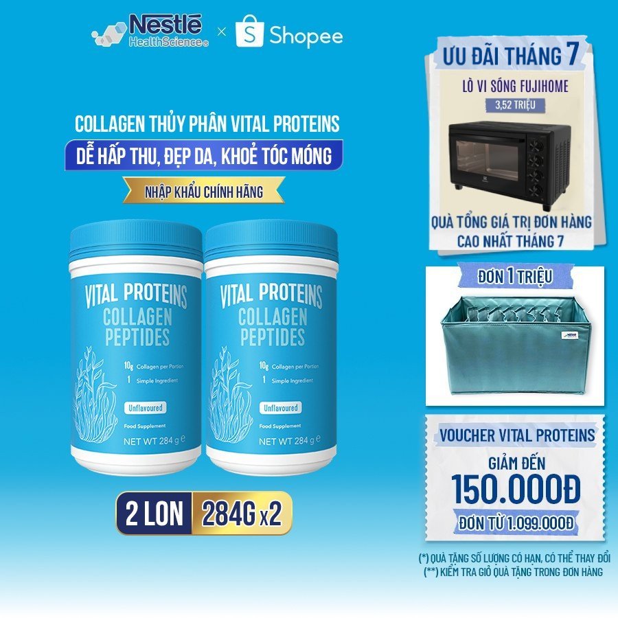 Bộ 2 Collagen Thủy Phân Dạng Bột NESTLÉ VITAL PROTEINS Mỹ Hỗ Trợ Làm Đẹp Da,Móng,Tóc 284G