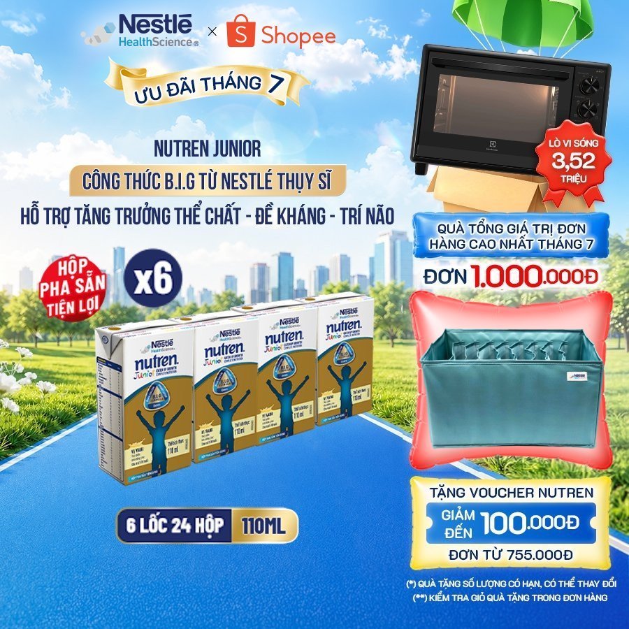Bộ 6 Lốc 4 Hộp Sữa Pha Sẵn NESTLÉ NUTREN JUNIOR Thụy Sĩ Công Thức BIG Tăng Trưởng 110ML