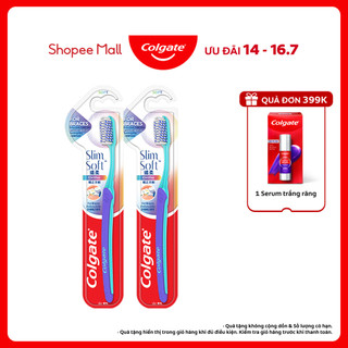 Bộ 2 bàn chải Colgate Slimsoft Ortho lông chải mềm mại xếp hình U cho người niềng răng