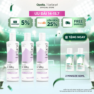 Bộ 3 chai Dung Dịch Vệ Sinh Phụ Nữ Lactacyd Lactacyd Soft & Silky Dưỡng Ẩm 250ml/chai