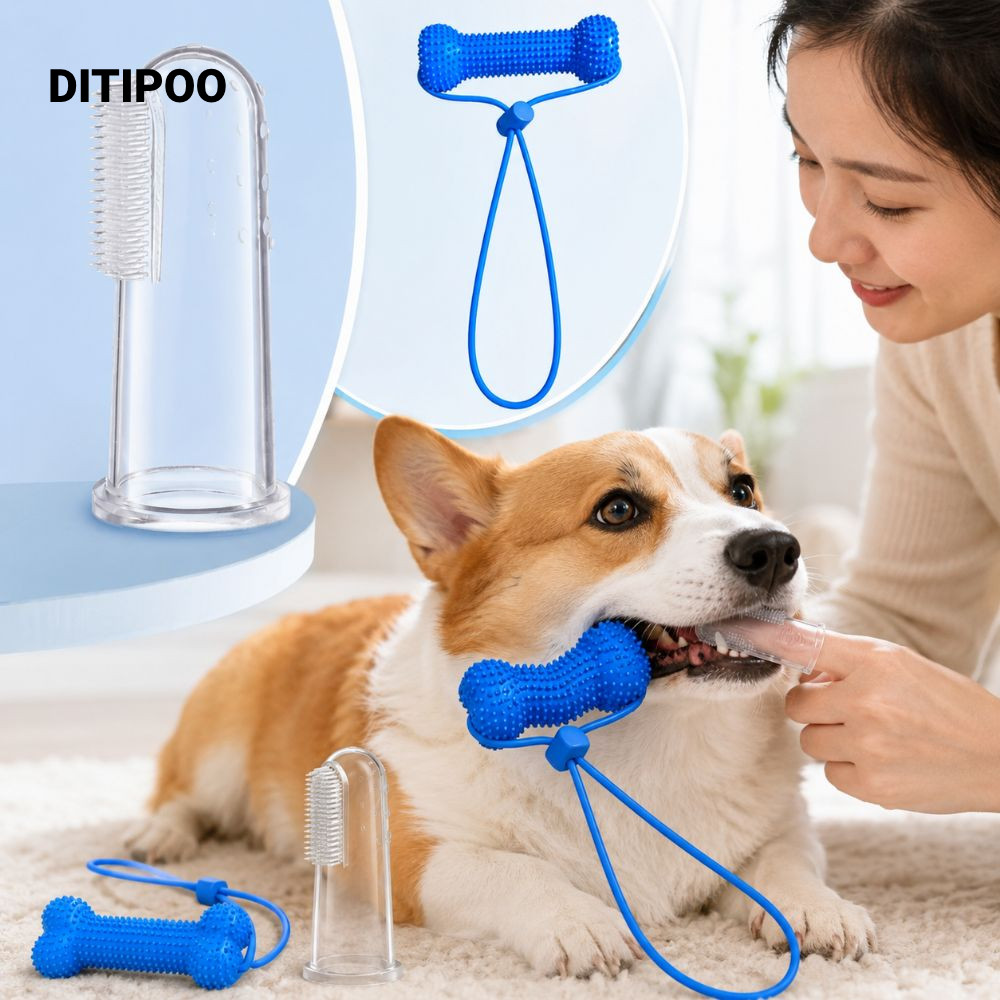 DITIPOO Đồ chơi nhai cho chó, ngăn ngừa sự phân rã răng bằng bàn chải đánh răng bằng silicon Đạo cụ Canine hành động kép, PVC vui nhộn ngăn ngừa hơi thở hôi Đồ chơi đánh răng cho chó xanh Chăm sóc miệng cho thú cưng