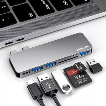Bộ chuyển đổi C RayCue cho MacBook Pro / MacBook Air M1 M2 M3 2023 2022 2021 13 "15" 16 ", 6 trong 1 USB-C Hub MacBook Pro Phụ kiện với 3 cổng USB 3.0, Thẻ USB C sang SD / TF Đọc v