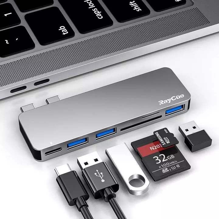 Bộ chuyển đổi C RayCue cho MacBook Pro / MacBook Air M1 M2 M3 2023 2022 2021 13 "15" 16 ", 6 trong 1 USB-C Hub MacBook Pro Phụ kiện với 3 cổng USB 3.0, Thẻ USB C sang SD / TF Đọc và T