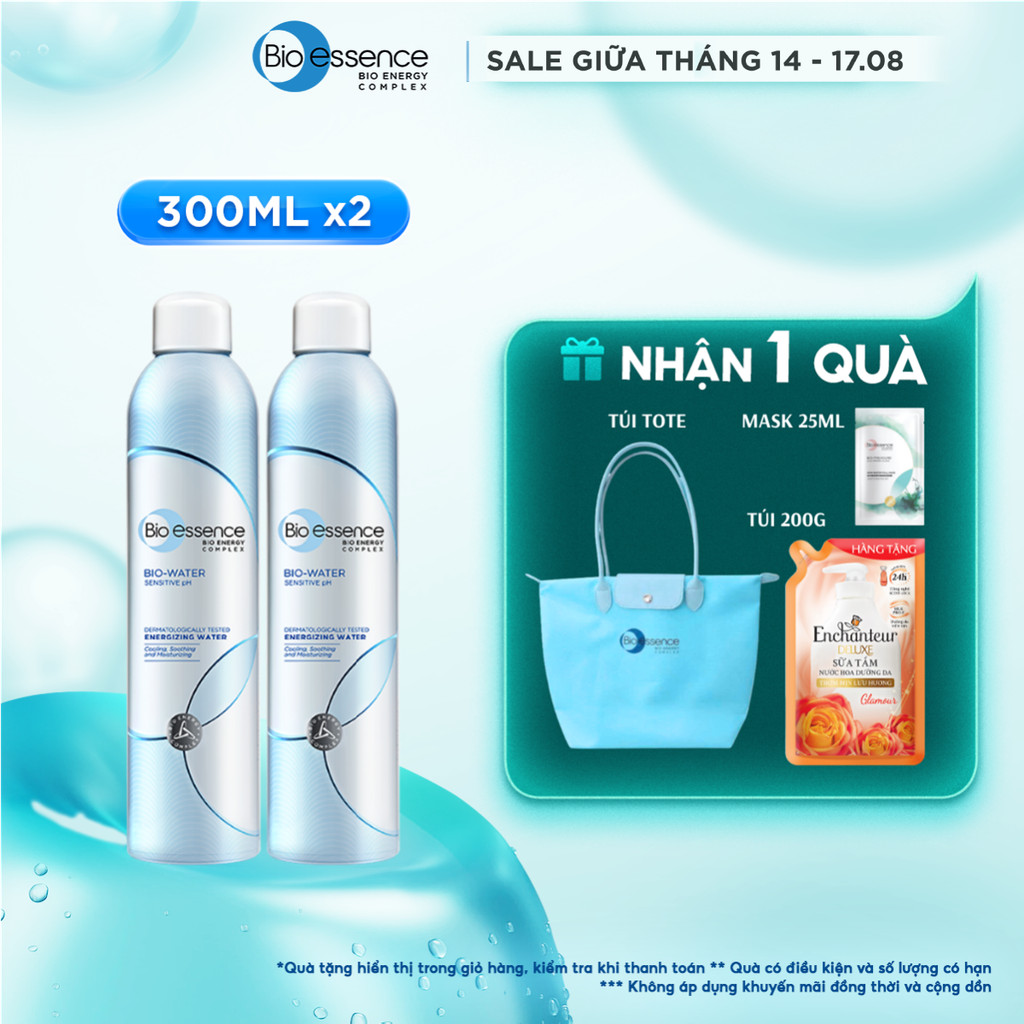 Combo 2 Nước Xịt Khoáng Bio-essence Dưỡng Da Ẩm Mượt Mịn Màng 300ml