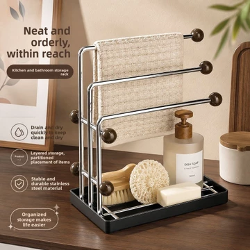 Giá để đồ thoát nước bằng thép không gỉ Giá để đồ nhà bếp Giá để bát đĩa Khăn vải để đồ gia đình để đồ đa chức năng
