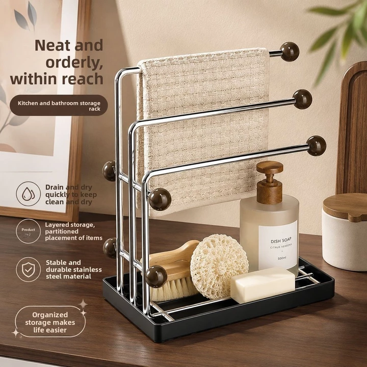 Giá để đồ thoát nước bằng thép không gỉ Giá để đồ nhà bếp Giá để bát đĩa Khăn vải để đồ gia đình để đồ đa chức năng