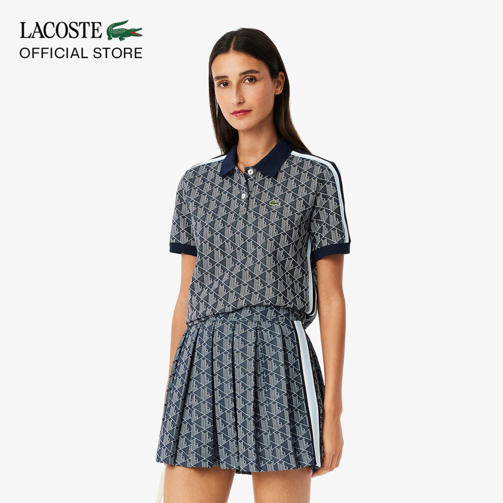 Áo Polo Lacoste Nữ Ôm Dáng Họa Tiết Monogram Chất Vải Jacquard