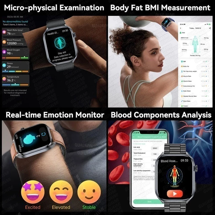 2026 Mới Phân Tích Mỡ Cơ Thể Sức Khỏe Đồng Hồ Thông Minh Dành Cho Nam Nữ ECG Trái Tim Axit Uric Huyết Áp 2.0 "Đồng Hồ AMOLED Gọi Đồng Hồ Thông Minh – 5