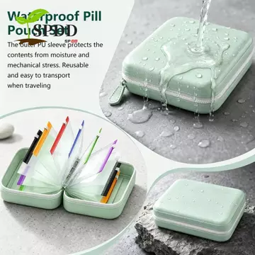 SPDD 7 / 14 chiếc Túi đựng thuốc chống nước, Túi có khóa kéo Hộp đựng thuốc 7 ngày chống rò rỉ, Túi đựng đồ Da PU mã màu Túi đựng thuốc hàng tuần cầm tay Túi đựng thuốc hàng ngày mang theo hàng ngày
