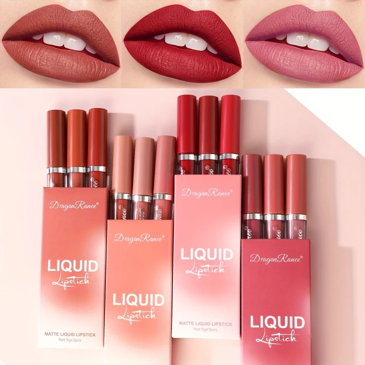 Matte Lip Gloss 3 Bộ Son Bóng Không Phai Màu Son Bóng Bộ Chống Dính Cup Son Môi Son Bóng Dễ Dàng Màu Màu Khỏa Thân Son Bóng Bộ