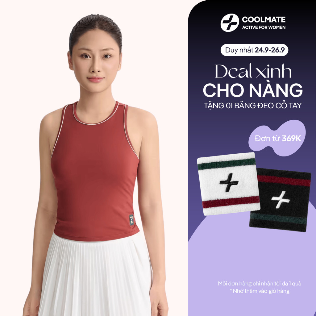 [369K TẶNG QUÀ]Áo tanktop có đệm mút lót trong Pickleball nữ Driveshot Essentials co giãn - Coolmate Women