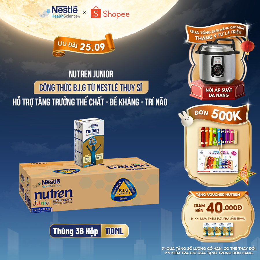Thùng 36 Hộp Sữa Pha Sẵn NESTLÉ NUTREN JUNIOR Thụy Sĩ Công Thức BIG Tăng Trưởng 110ML