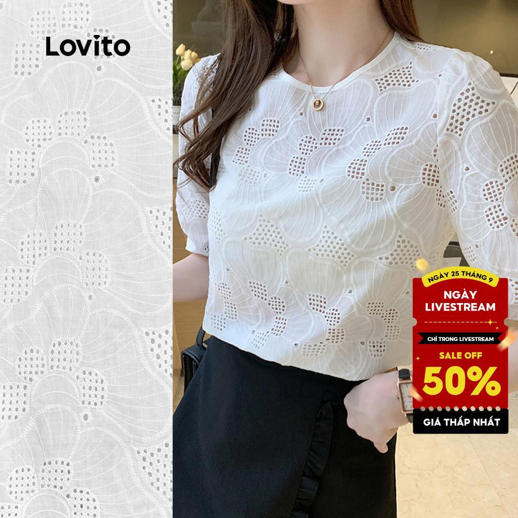 Lovito thanh lịch Áo kiểu thông thường Dây chuyền thêu cấu trúc giải trí Xuân / Hè Áo trắng dành cho nữ L135ED413
