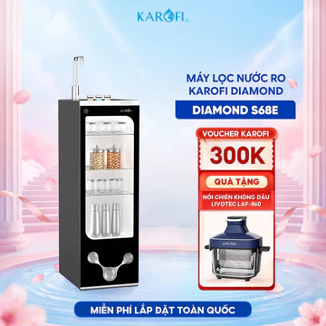 [TẶNG NỒI CHIÊN KHÔNG DẦU] Máy lọc nước nóng lạnh Karofi Diamond S68E - Công nghệ lọc Xmax, Thay lõi 1 chạm, AioTec