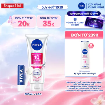 Bộ 2 Son Dưỡng Ẩm Môi NIVEA Original Care 4.8g và Serum Dưỡng Thể NIVEA 10 Super Vitamin & Skin Foods 300ml -85061+93824