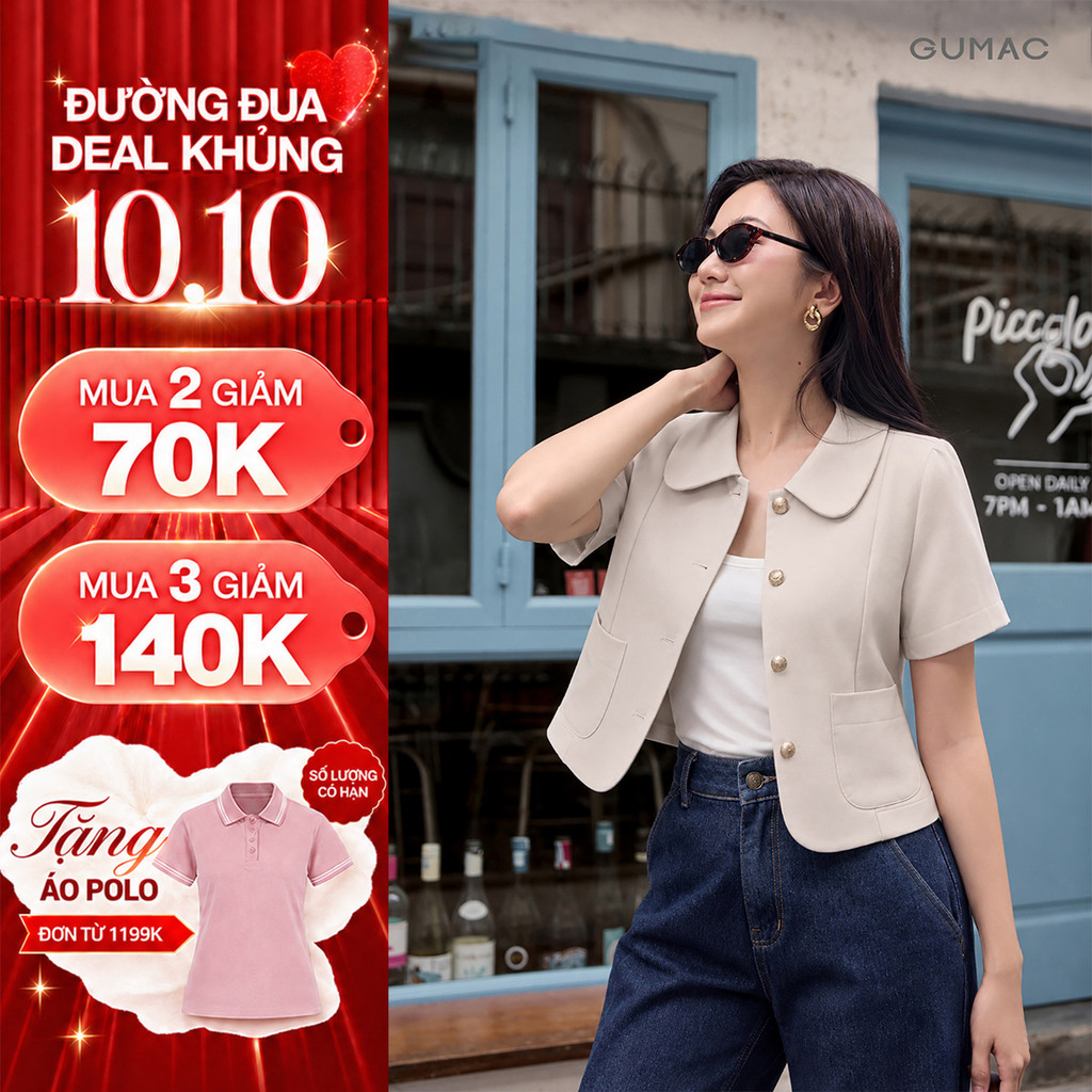 [VOUCHER 70K] Áo Kiểu Nữ GUMAC Cổ Sen Tay Thường Phối 2 Túi Chữ U Dáng Ôm Rã Decup Chất Liệu Mềm Mịn LAG08111