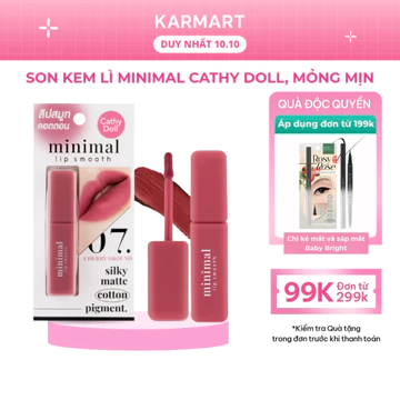Son Kem Lì Minimal Cathy Doll, Mỏng Mịn Giúp Che Phủ Khuyết Điểm Môi Minimal Lip Smooth 2.7g