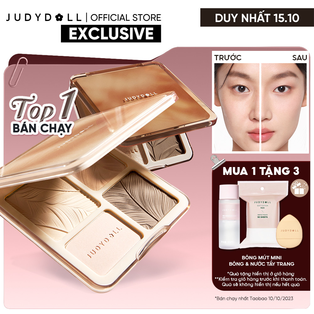 Bảng Phấn Tạo Khối Bắt Sáng 4 Ô JUDYDOLL Highlight & Contour Palette Mỏng Mịn Dễ tán Chuẩn màu 3D Lâu trôi 9g