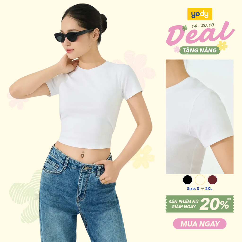 [BST The New T-Mate] Áo Phông Nữ Yody Crop top Thun Rib Năng động Mềm mại WCTS26S010