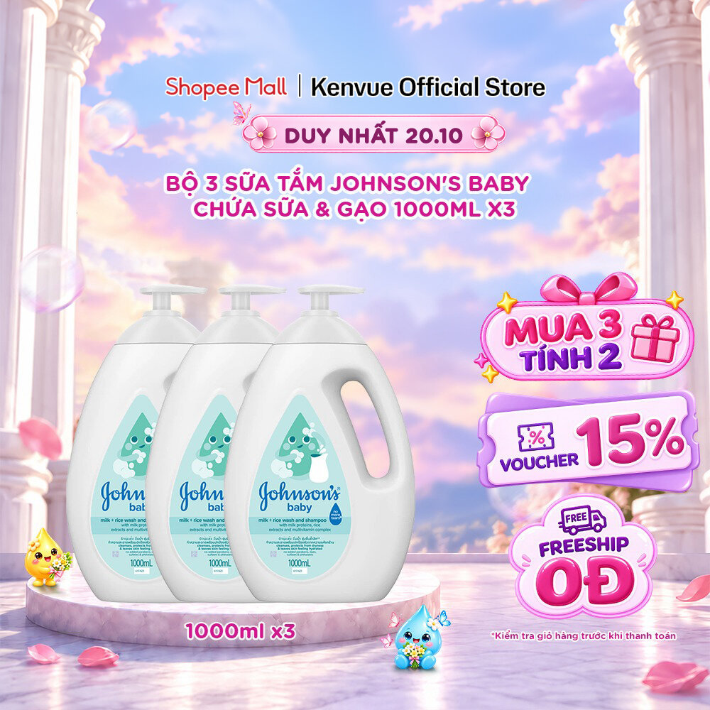 [MUA 3 TÍNH TIỀN 2] Combo 3 Sữa tắm Johnson's Baby Chứa Sữa & Gạo/Sữa Gạo & Yến Mạch/Sữa & Yến Mạch 1000ml/chai