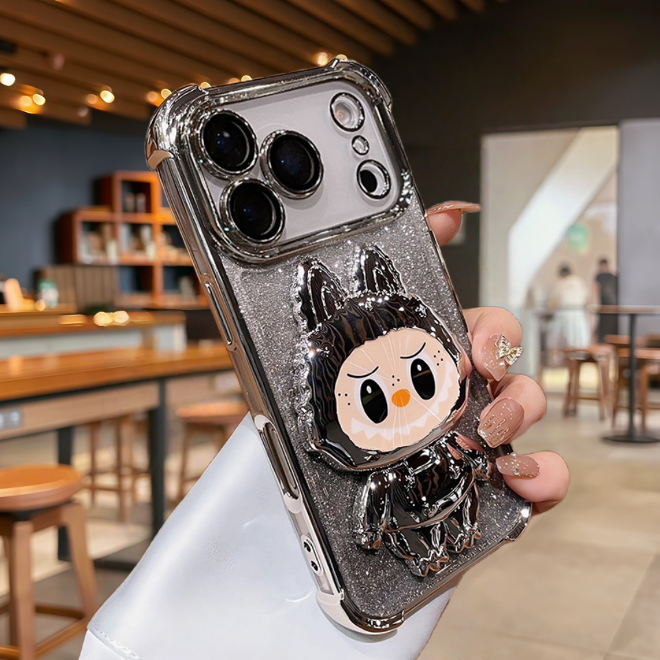 Ốp điện thoại giá đỡ mạ điện sáng tạo cho iphone 17 Pro Max 16 12 13 14 15 Pro Max Air 16 plus Vỏ có Camera Bảo vệ toàn diện Vỏ chống sốc Vỏ cứng bảo vệ điện thoại