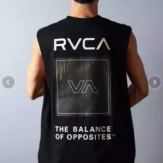 Áo thun không tay rộngRVCA, 100% cotton chất lượng cao, thiết kế logo trước và sau
