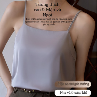 『 Brelira 』Satin Tank Top Nữ Áo hai dây lụa mỏng mùa hè dáng rộng cổ tròn kiểu áo hai dây Hàn Quốc cơ bản