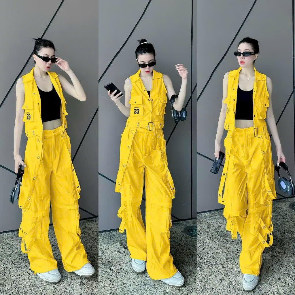 Bộ thể thao kaki, áo gile + quần xuông túi hộp tập nhảy, aerobic , shufflerdance, zumba (có lẻ áo)