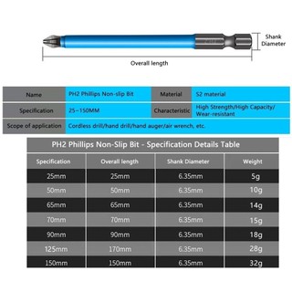 "【Ready】 Bộ 7 Đầu Vít ph2 Chống Trượt Độ Cứng Cao bits 25mm-150mm bộ mũi khoan bộ ốc vít mũi khoan mũi vít"