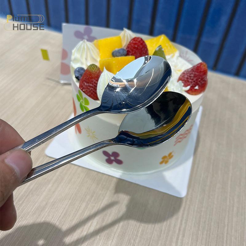 PlumHOUSE Thép không gỉ Thìa Tròn Lớn Lưới Đỏ Vàng Bữa Tối Tay Cầm Dài Khuấy Thìa Tráng Miệng Cho Phụ Kiện Nhà Bếp Tiện Ích VN