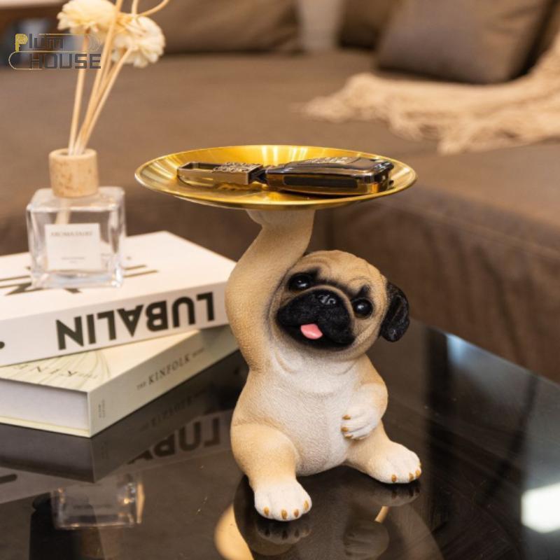 PlumHOUSE Sáng Tạo Pug Tượng Khay Bảo Quản Dễ Thương Chìa Khóa Chó Kẹo Ăn Nhẹ Tấm Bảo Quản Động Vật Điêu Khắc Đồ Trang Trí Văn Phòng Để Bàn Trang Trí VN
