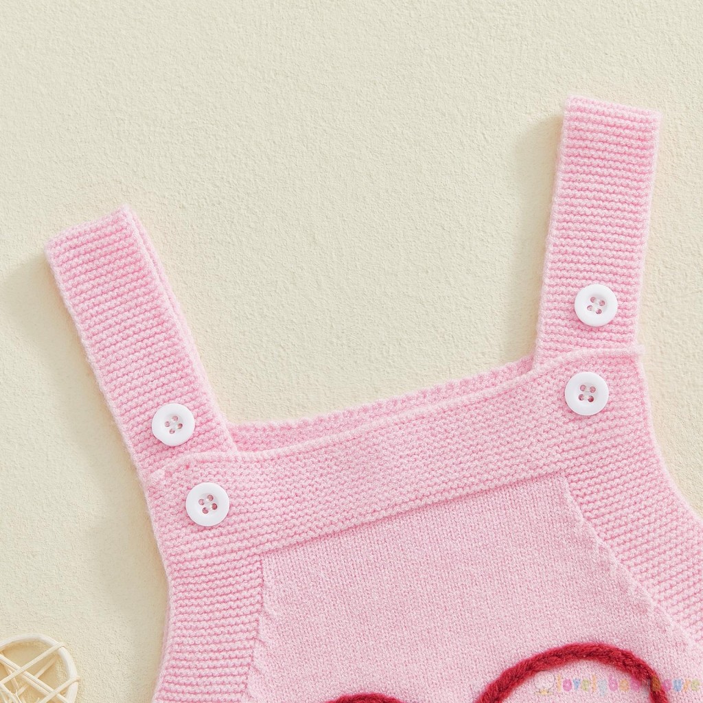LBH-Baby Girls Áo liền quần dệt kim không tay thêu trái tim thời trang dễ thương