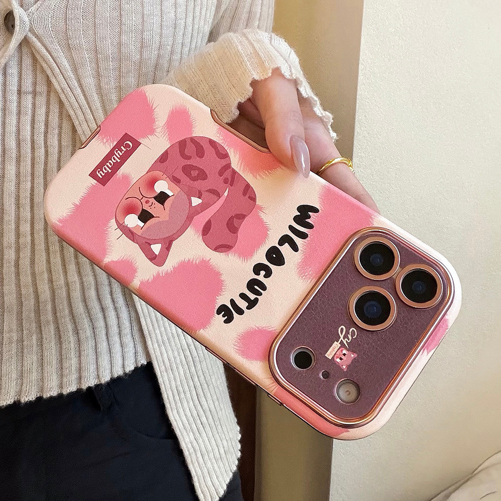 Màu Hồng Da Báo Khóc Gấp Giá Đỡ Da Ốp Lưng Điện Thoại Cho iPhone 17 Pro Max 17 Air 16 Plus 15 14 13 Vỏ Bảo Vệ Chống Sốc