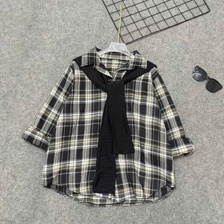 Áo Sơ Mi Bigsize Nữ Somi Kẻ Sọc Tay Dài Kèm Khăn Quàng Cổ Cá Tính Vintage SM182+A195