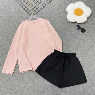 Đồ Bộ Bigsize Nữ Áo Thun Tay Dài Phối Quần Short Lưng Chun Form Rộng Cho Chubby A312+Q500