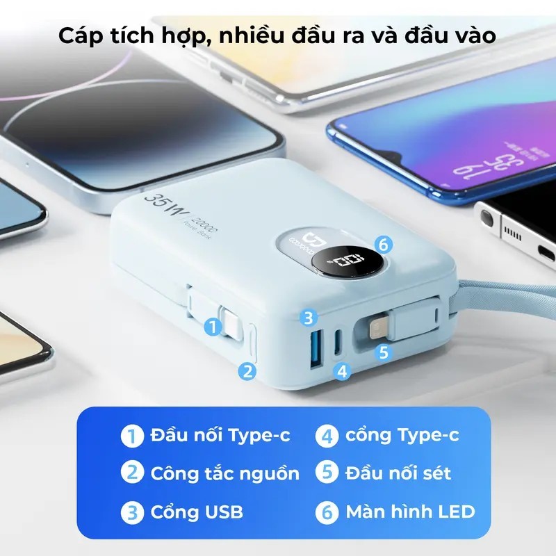 GOOJODOQ  PD35W Power Bank 20000mAh Màn hình kỹ thuật số LED cho iPhone iPad Mini Powerbank Sạc nhanh | BigBuy360 - bigbuy360.vn