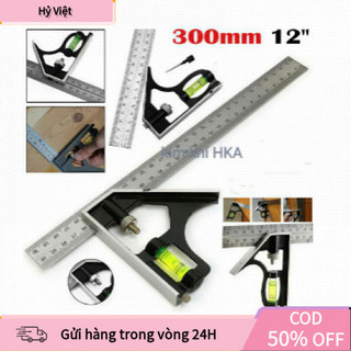 【Hỷ】Thước Đa Năng 30cm Có Cân Thủy – Đo Góc Vuông & Góc 45°, Công Cụ Cho Nghề Mộc Cơ Khí